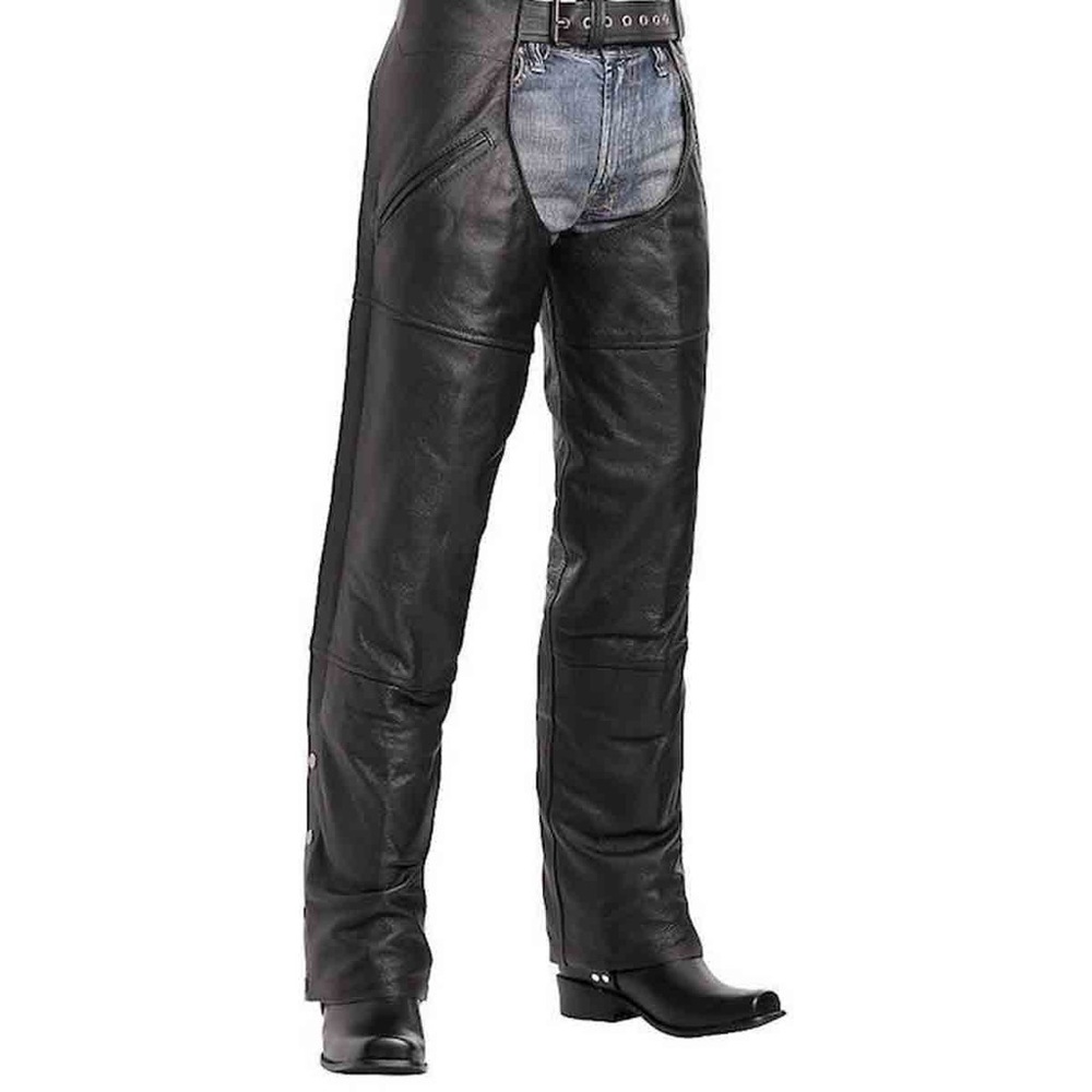 Elite Genuine Leather Motorcycle Chaps Women's Black Snaps Pockets Size Small
